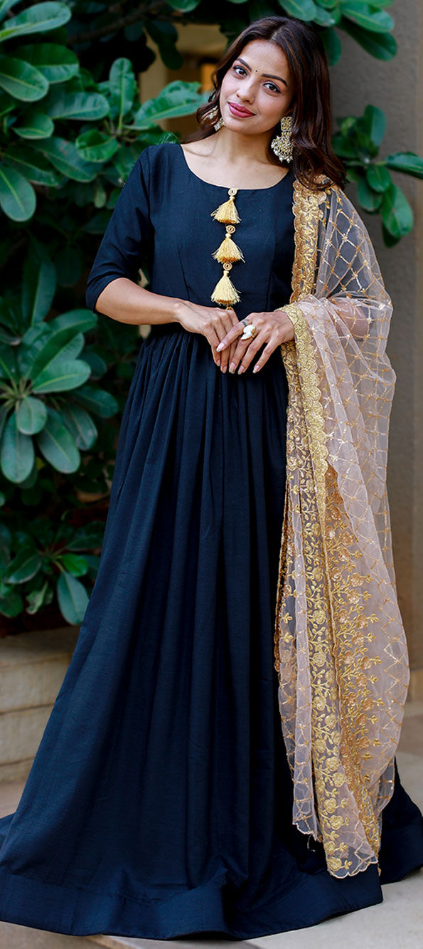 Party Wear Blue color Chiffon fabric Gown : 1841289
