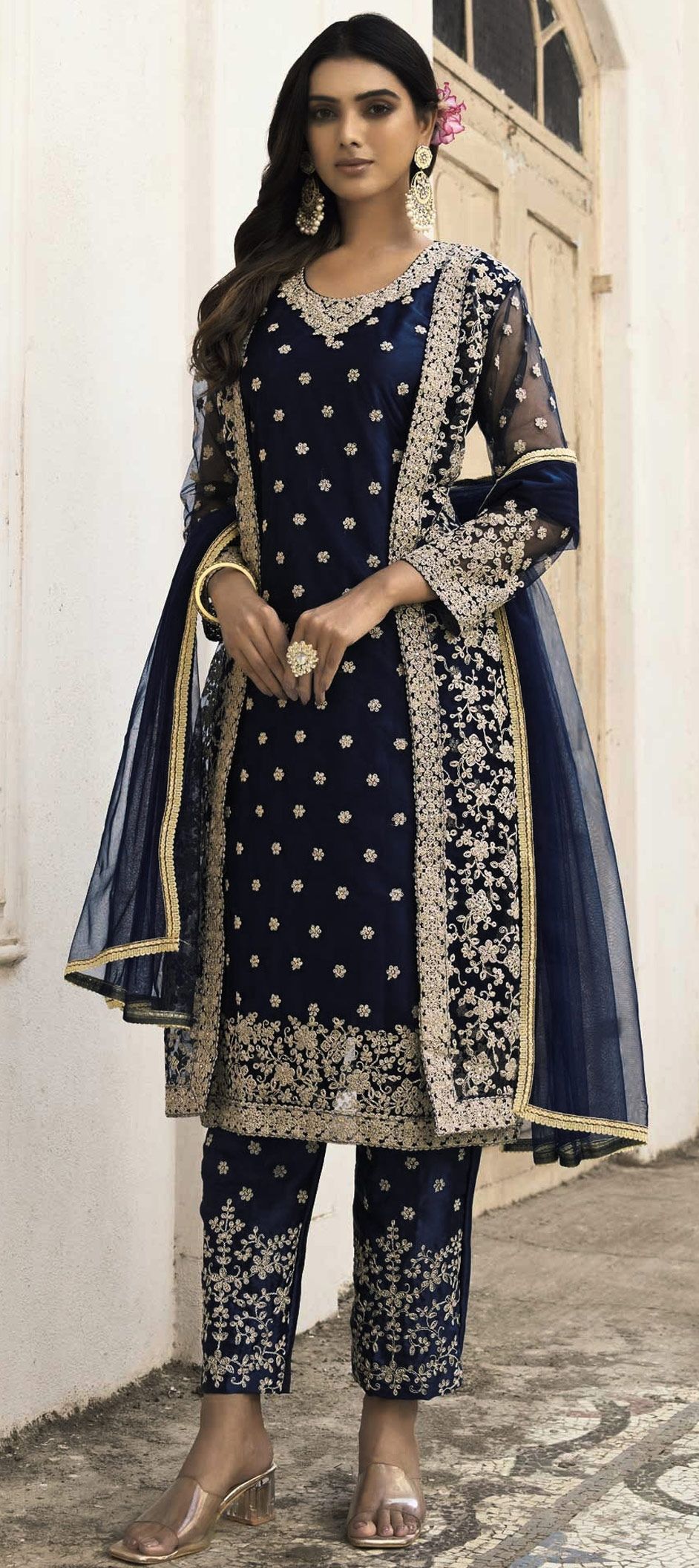 Buy Latest Navy Blue Color Salwar Kameez Online at Kreeva