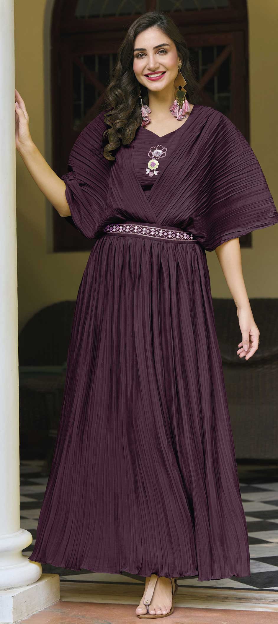 silk crepe fabric dress Party Wear Purple and Violet color Crepe Silk fabric Gown : 1843707