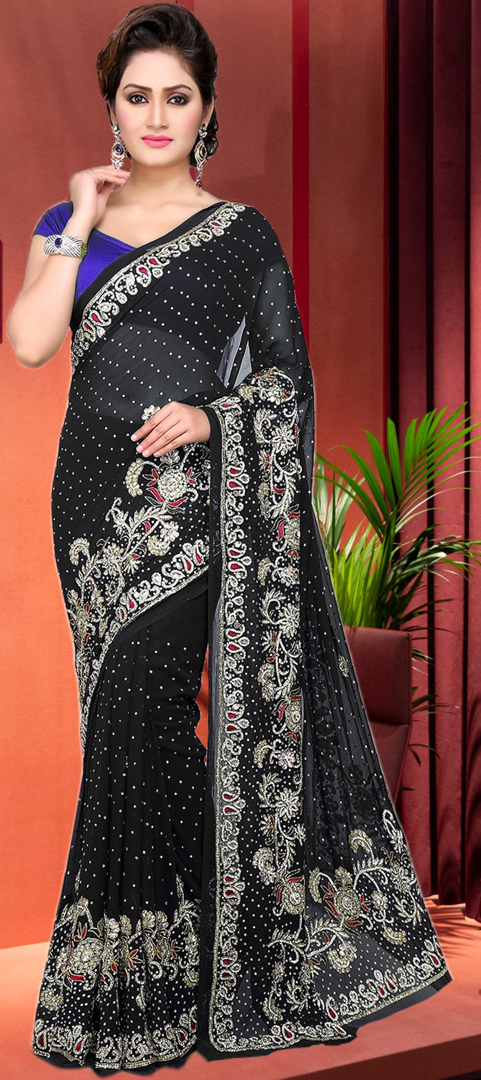 Women Grey & Black Colourblocked Sarees– Inddus.in