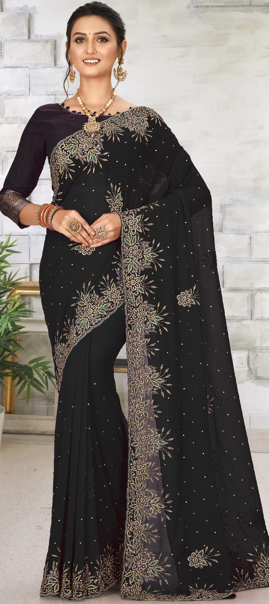 Silk Party Wear Saree in Black and Grey with Lace work | Party wear sarees,  Saree, Party wear