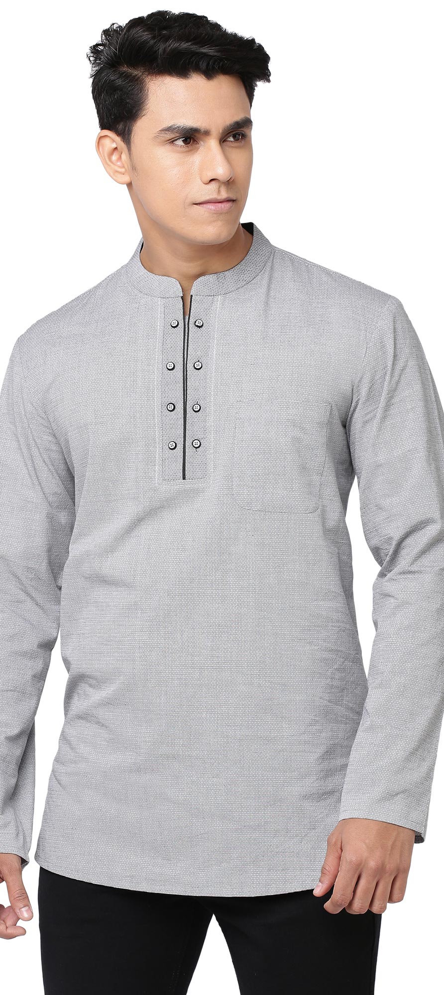 Black and Grey color Blended, Cotton fabric Kurta 1844020