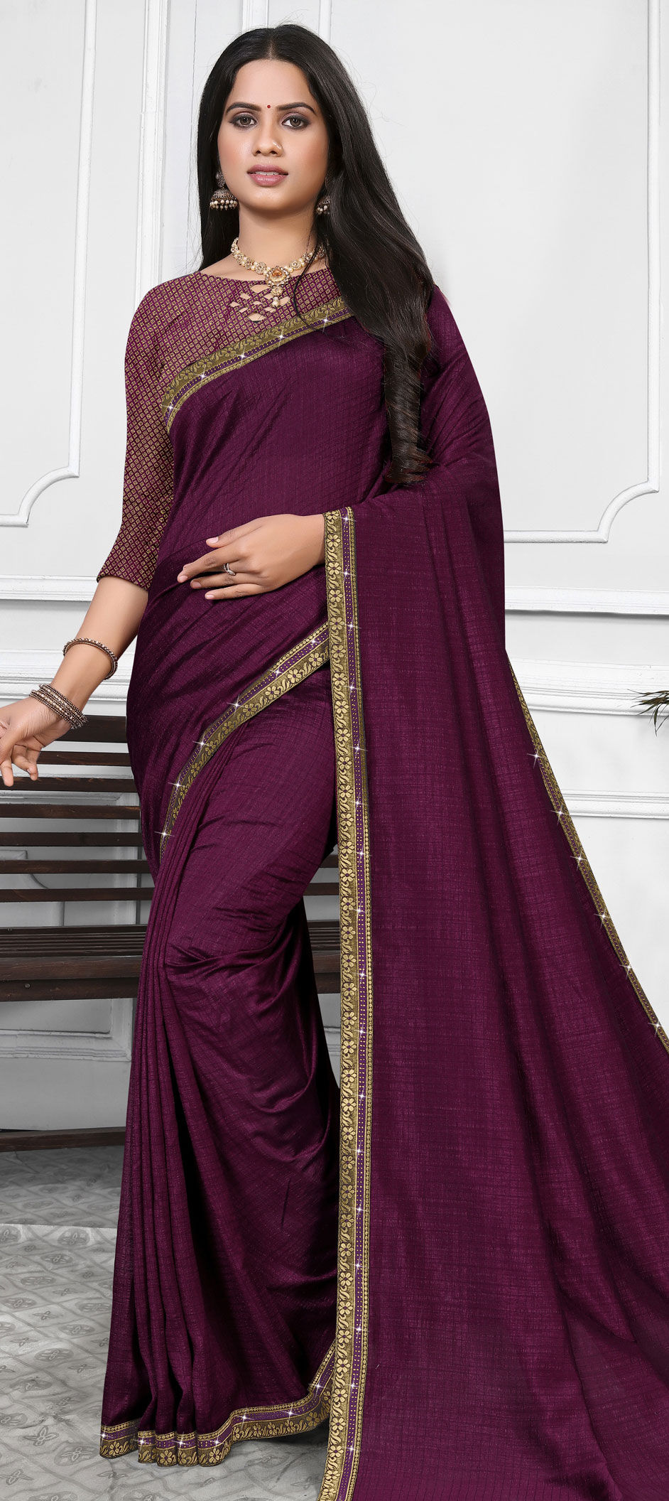 Georgette Saree In Violet Colour