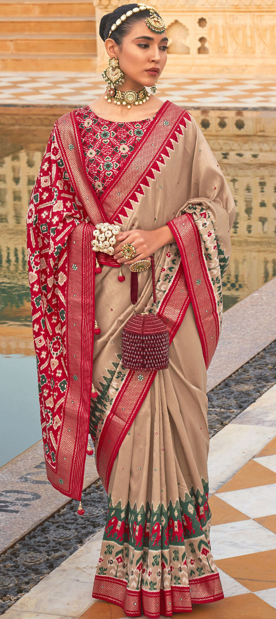 Sita - Cream and Peach red Blended Silk Saree – Ivalinmabia