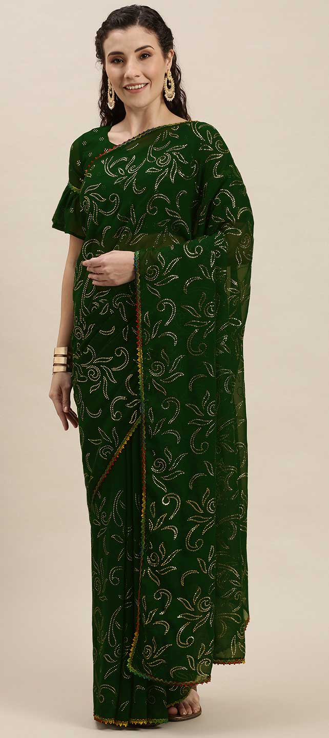 Party Wear Green color fabric Saree 1846122