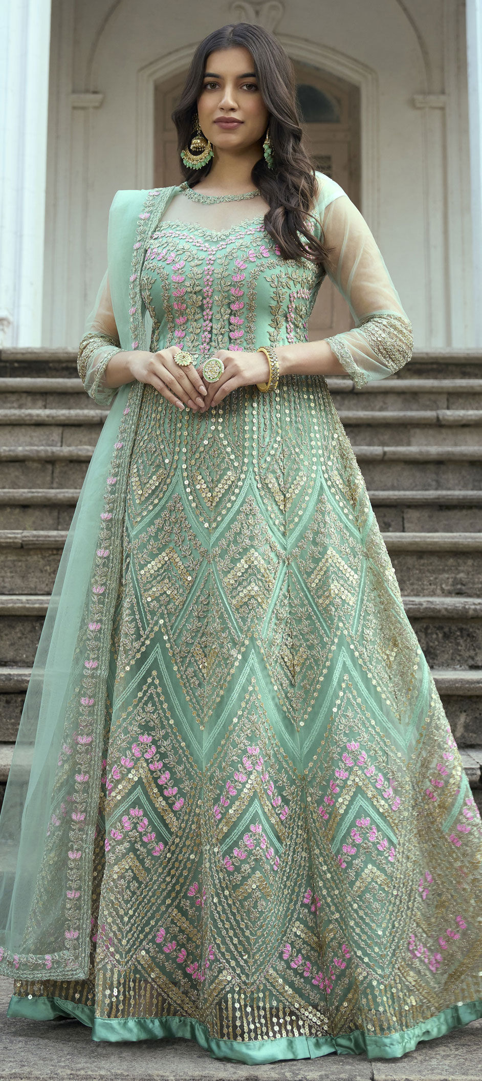 Beautiful Green Color Shalwar Kameez With Net Dupatta Dresses for USA