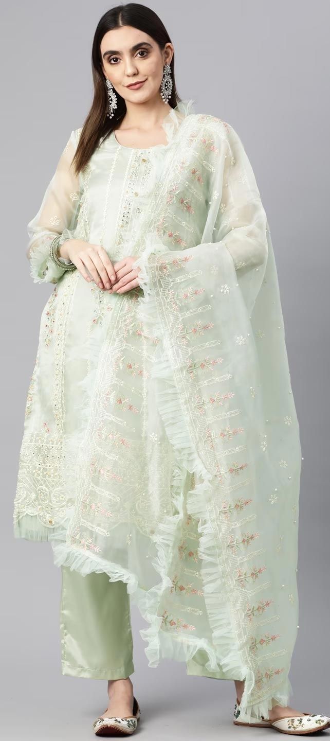 Eid Style Off White Organza Pant Style Salwar Suit