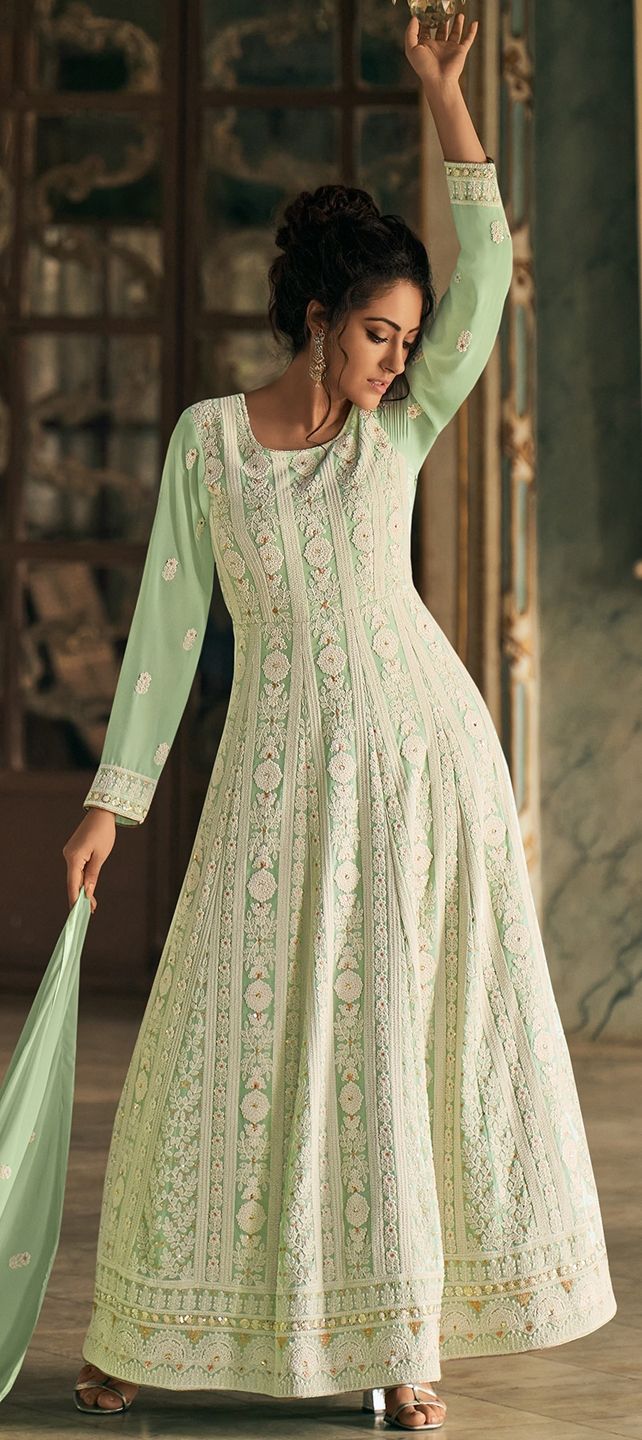 Engagement, Reception, Wedding Green color Georgette fabric Salwar Kameez : 1849549 Engagement, Reception, Wedding Green color Georgette fabric Salwar Kameez : 1849549
