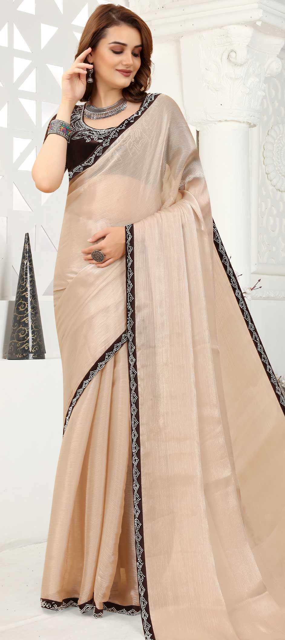 Beige Ombre Chiffon Saree