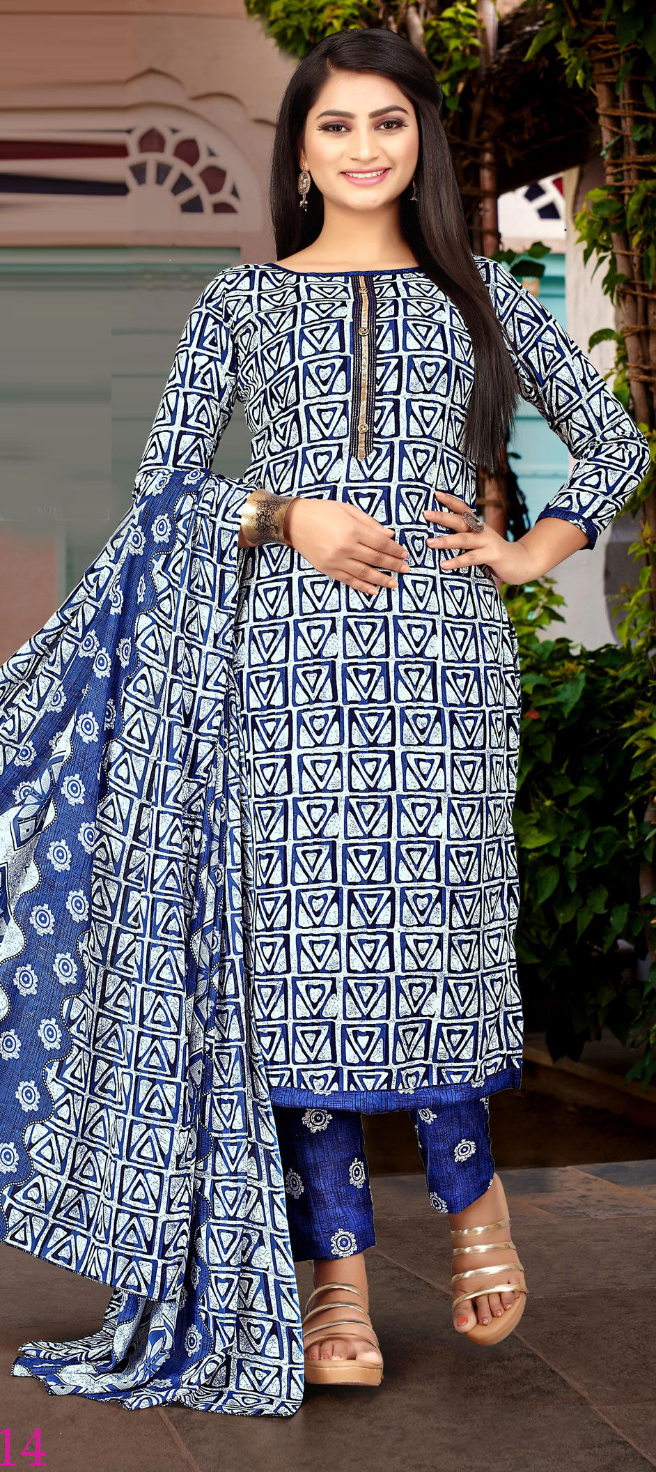 Casual Blue, White and Off White color Cotton fabric Salwar Kameez