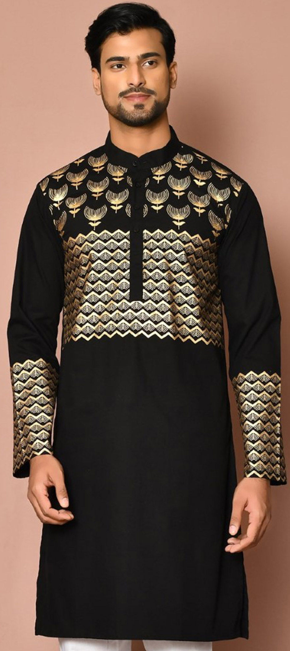 Black and Grey color Cotton fabric Kurta 1853857