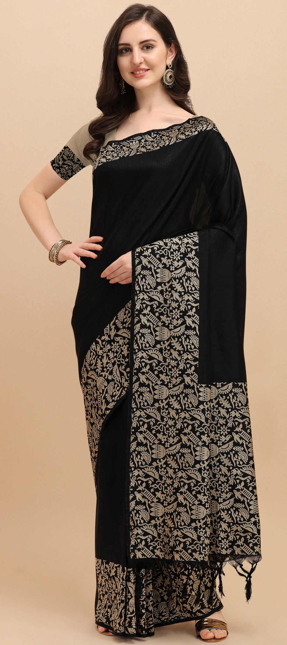 Contrast Blouse Black and Red Combination Saree Online