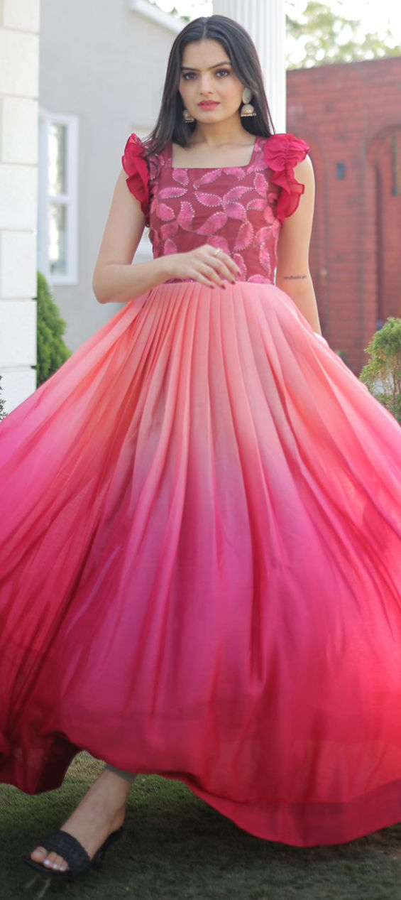 Party Wear Purple and Violet color Chiffon fabric Gown : 1854295