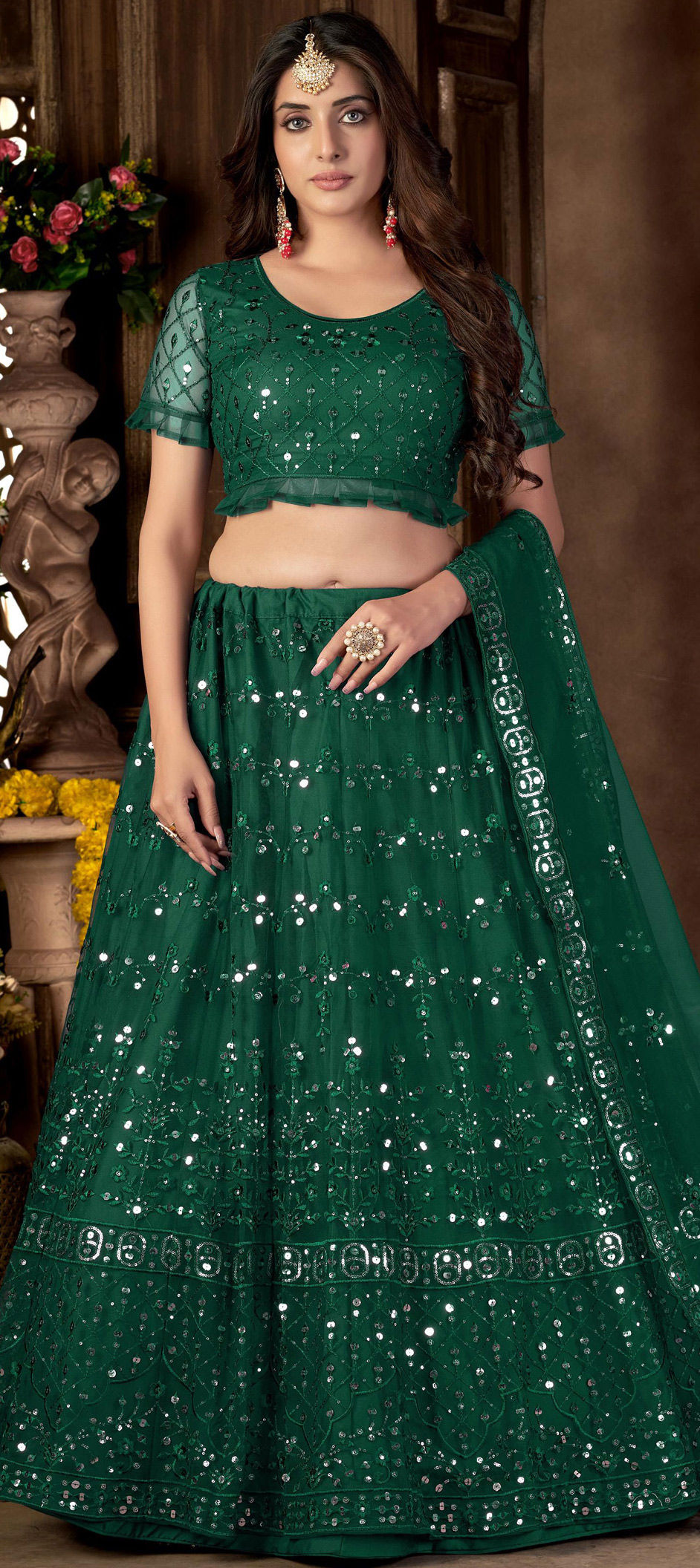 White & Gold Color Net Lehenga