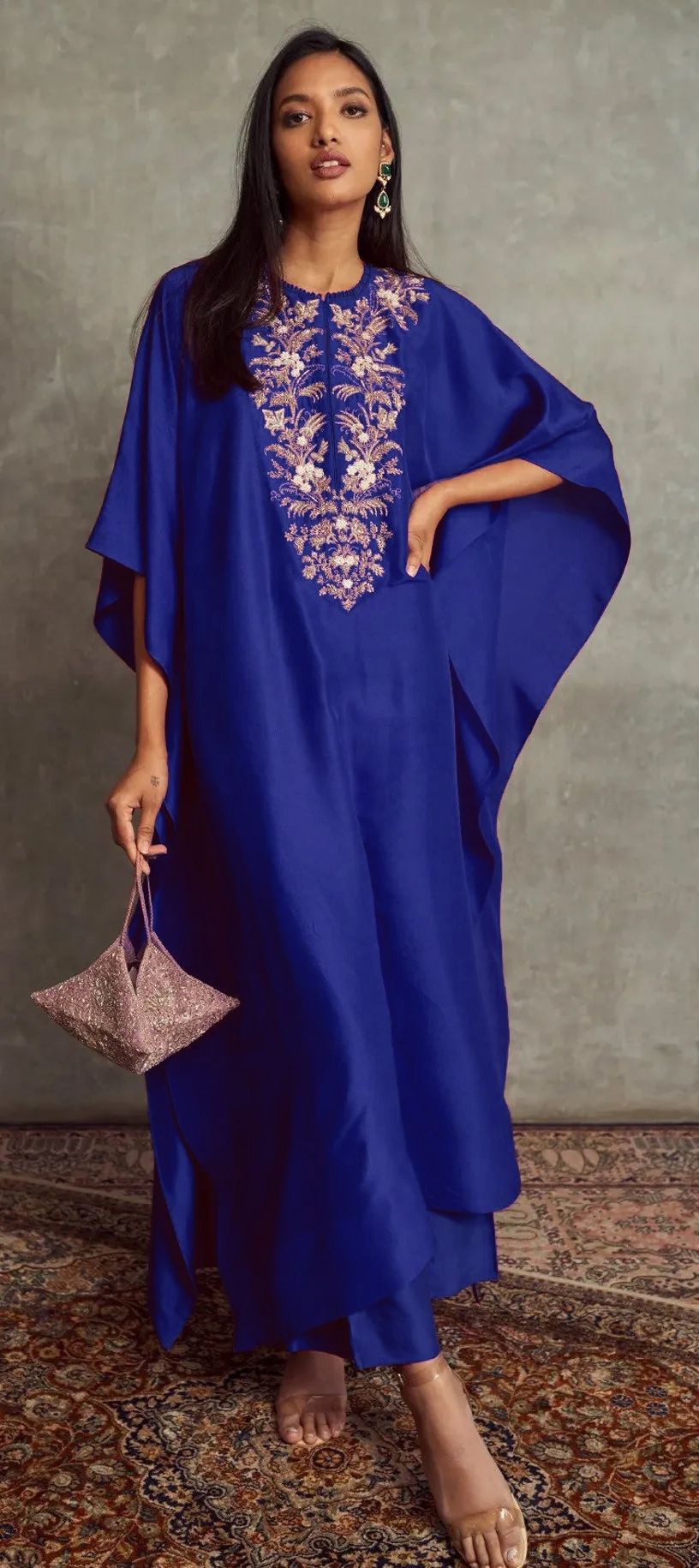 open lace back dress Green Silk Organza Kaftan Dress – Kamakhyaa main image 1