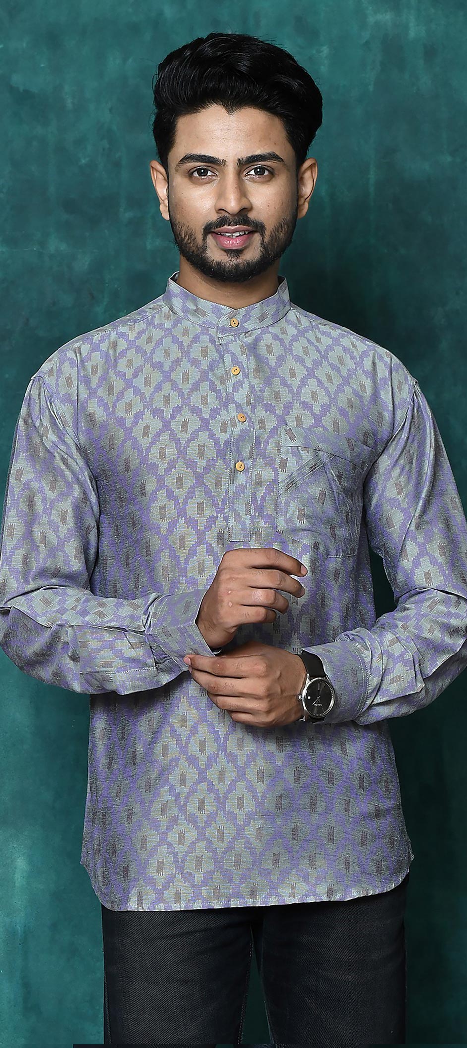 Purple - Violet Linen Viscose Plain Long Kurta