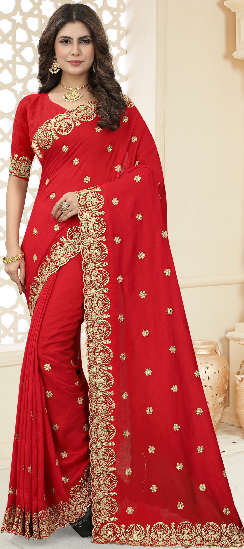 Red Wedding Silk Saree With Embroidered Blouse – TheDesignerSaree