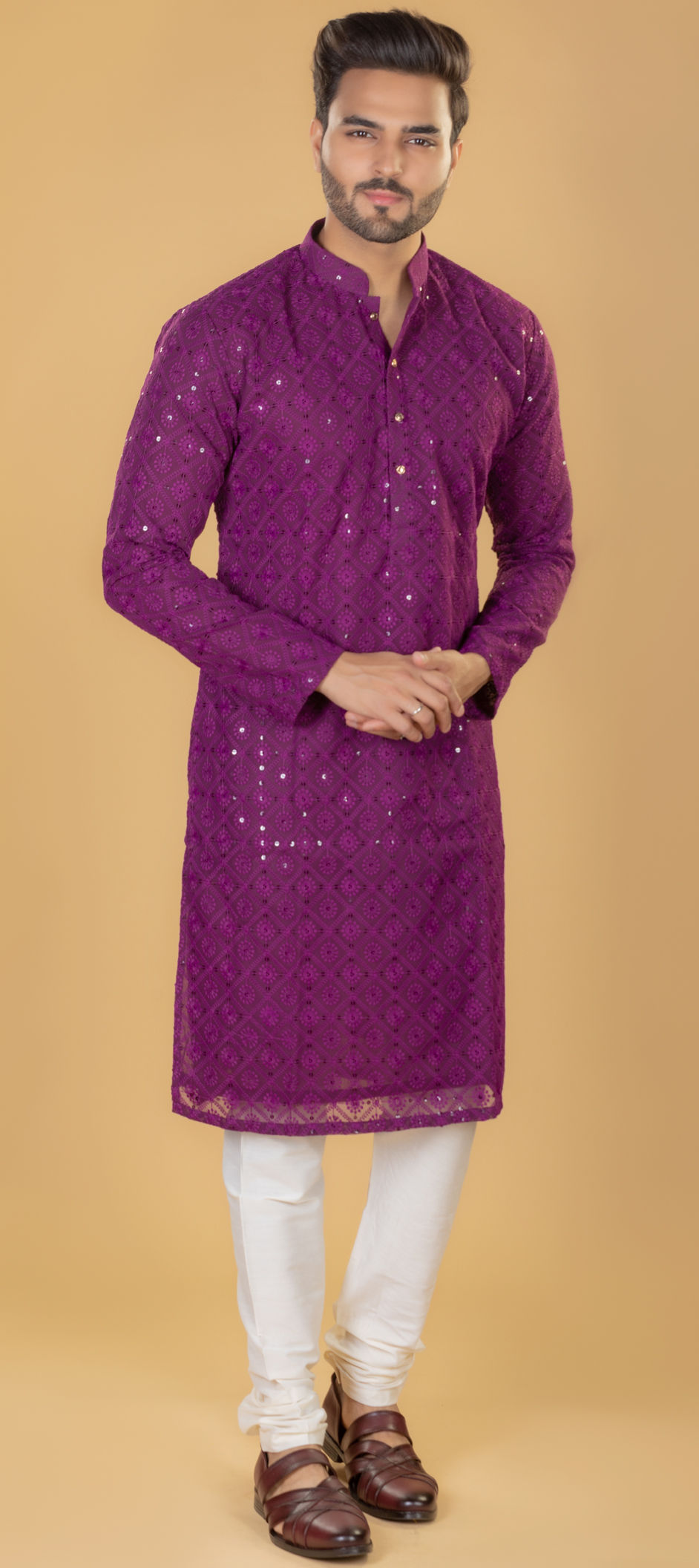 Purple and Violet color Art Silk fabric Kurta Pyjamas 1855410