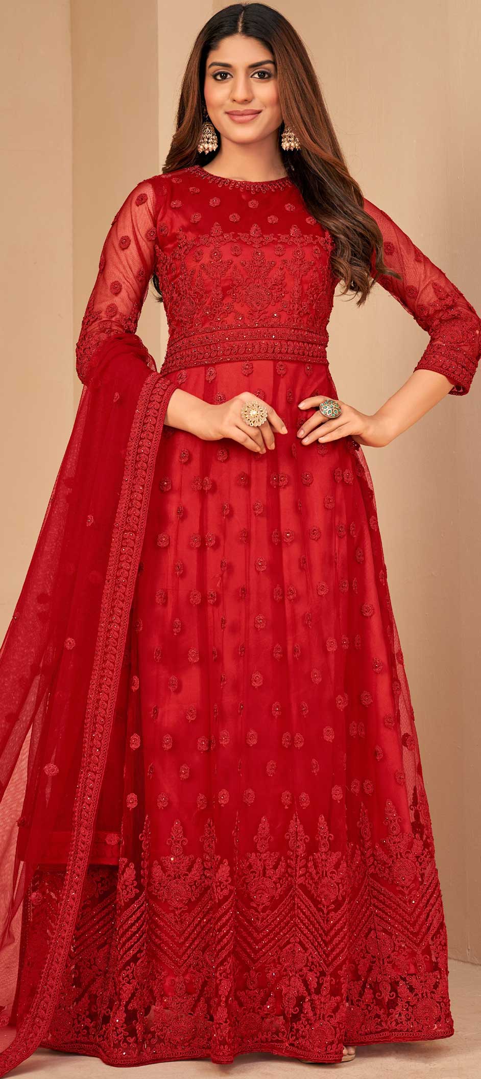 Floral Red Ladies Gown at best price in Surat | ID: 21429963530