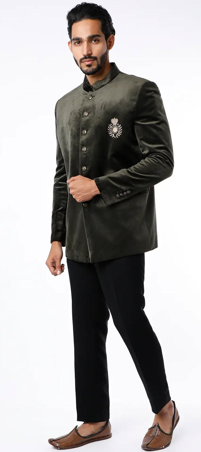 Emerald Green Velvet Jodhpuri Suit - Hangrr