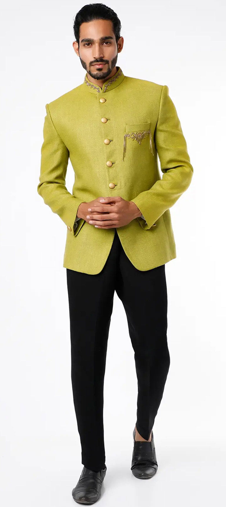 Green color Handloom, Silk fabric Jodhpuri Suit 1855552