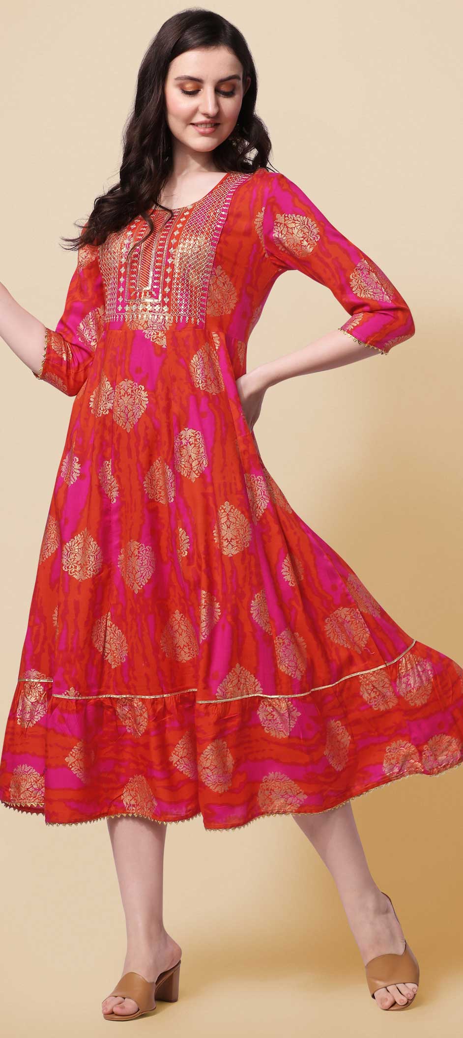 Orange Heavy Cotton Chudidar Kurti