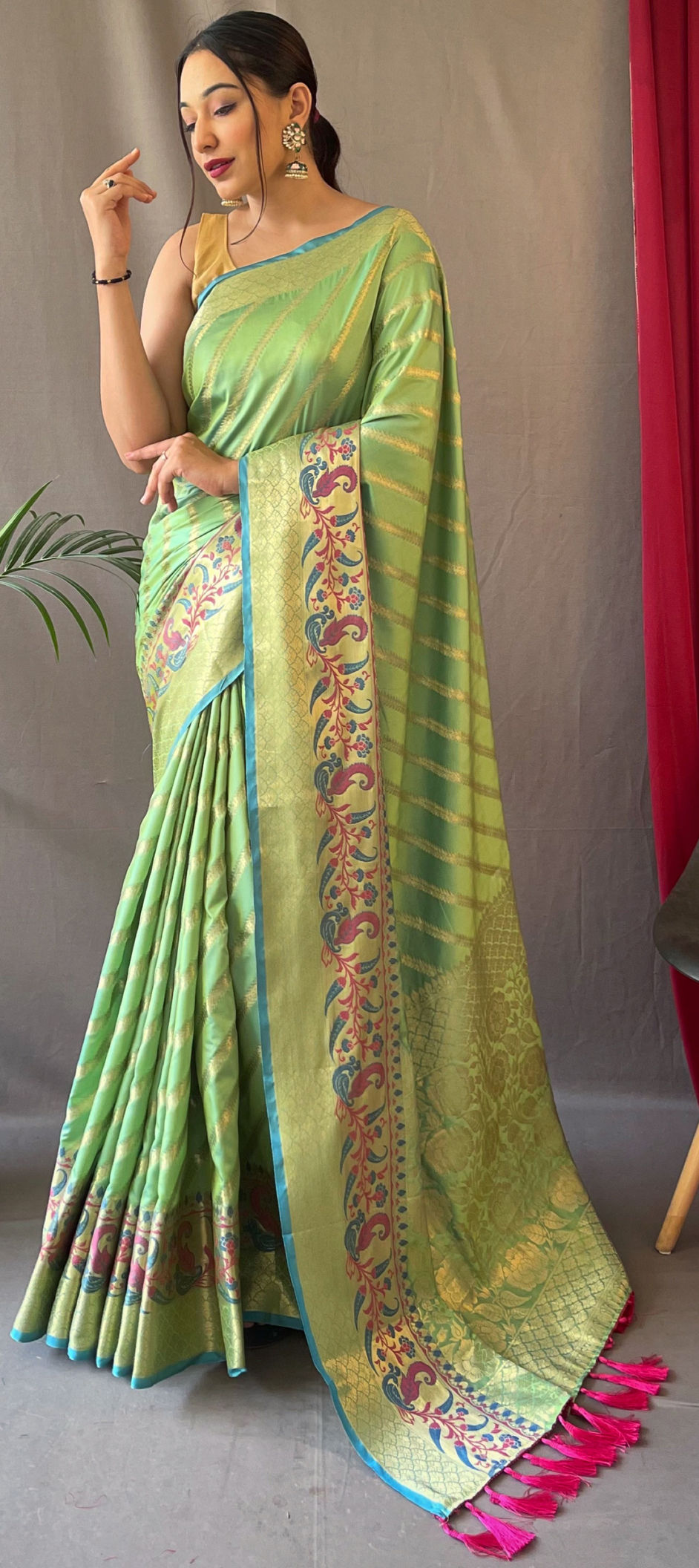 Function Look Silk Saree in Vibrant Green Color