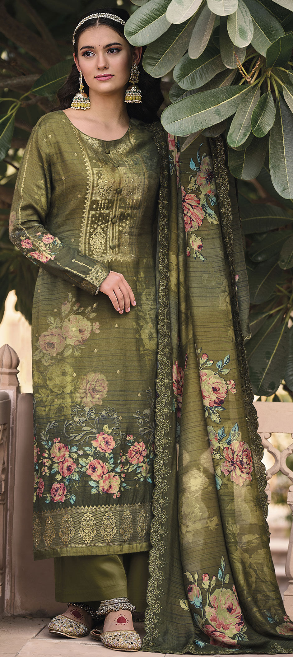 Reception, Wedding Green color Muslin fabric Salwar Kameez 1856717