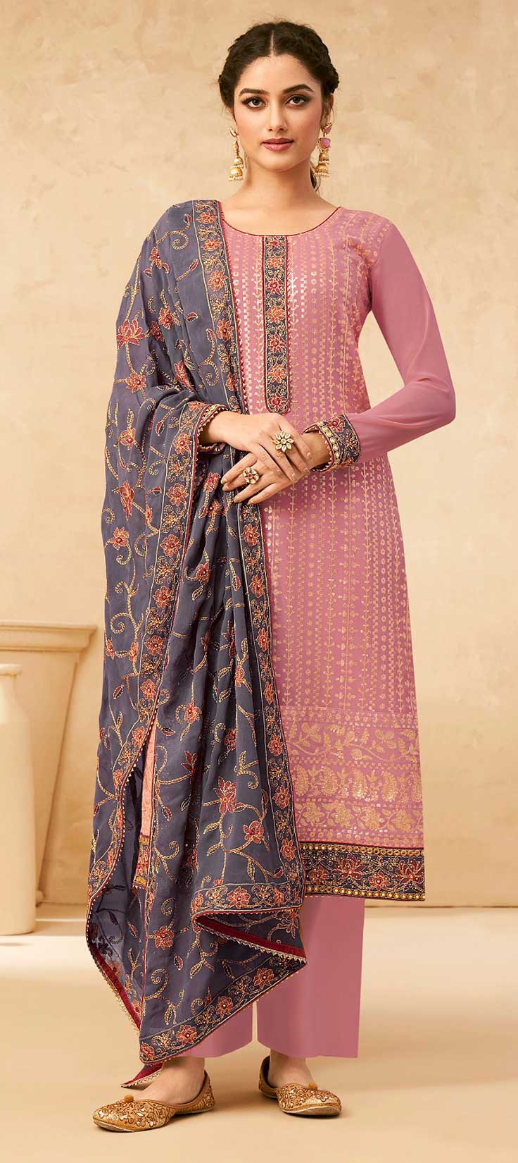 Bollywood Pink And Majenta Color Georgette Fabric Salwar Kameez 1857016