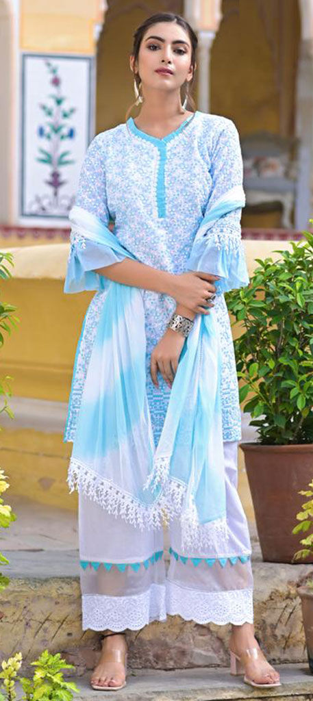 Off White Lucknowi Embroidered Chiffon Festive Salwar Suit