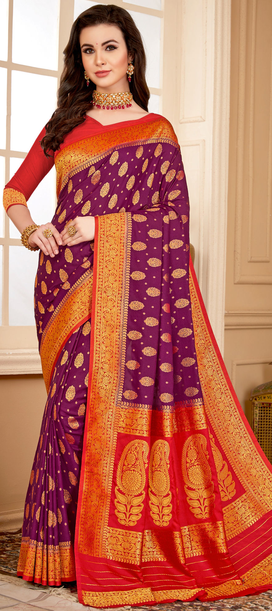 Buy Enchanting Orange Woven Paithani Silk Wedding Wear Saree - Zeel Clothing