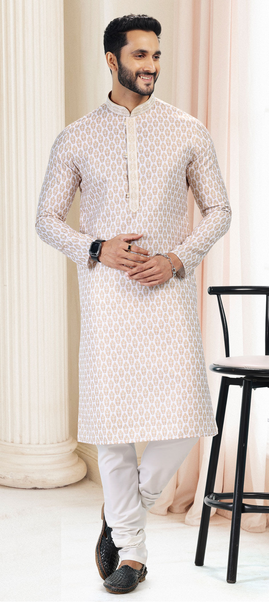Festive, Party Wear White and Off White color Cotton fabric Kurta