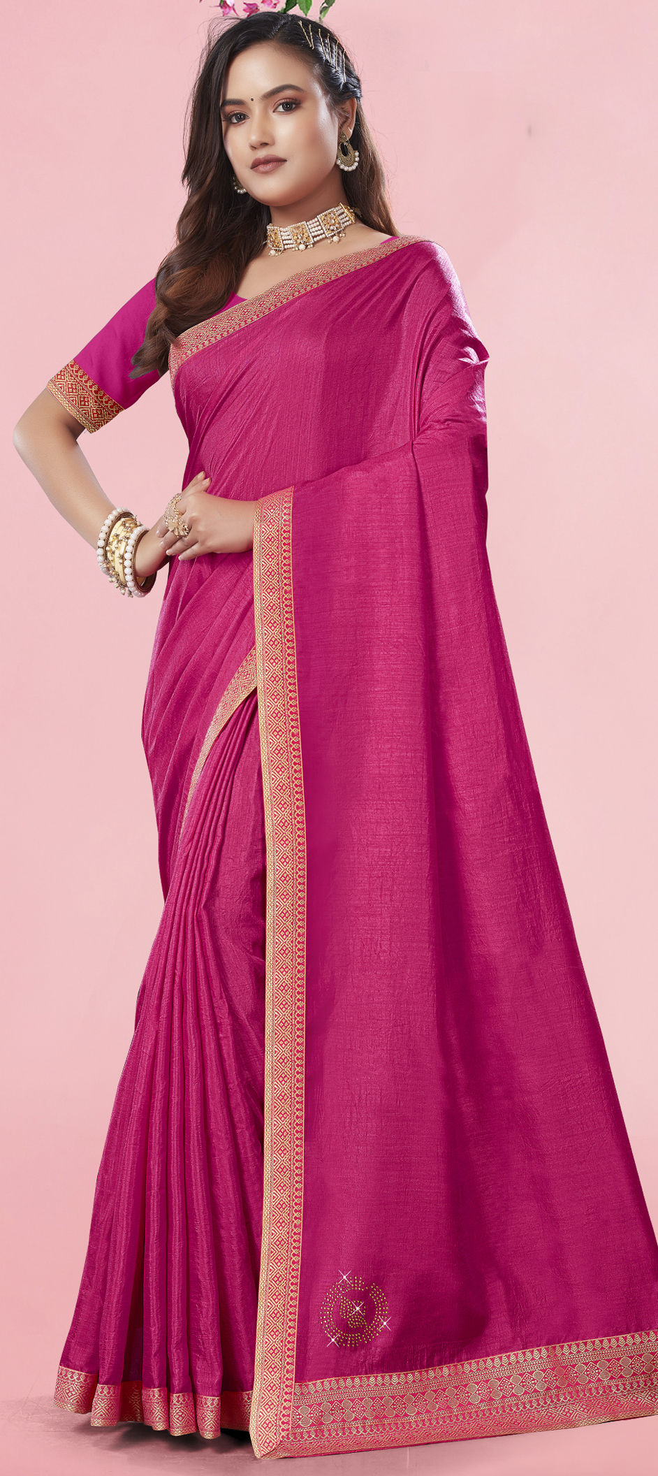 Traditional Pink And Majenta Color Art Silk Silk Fabric Saree 1859870 2052