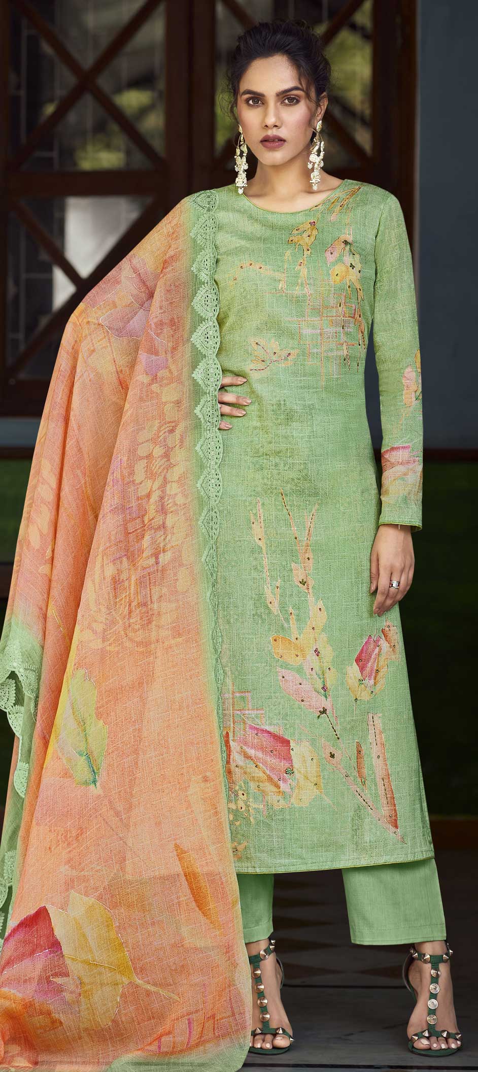Straight Cut Dark Green Silk Festive Salwar Kameez main image 0