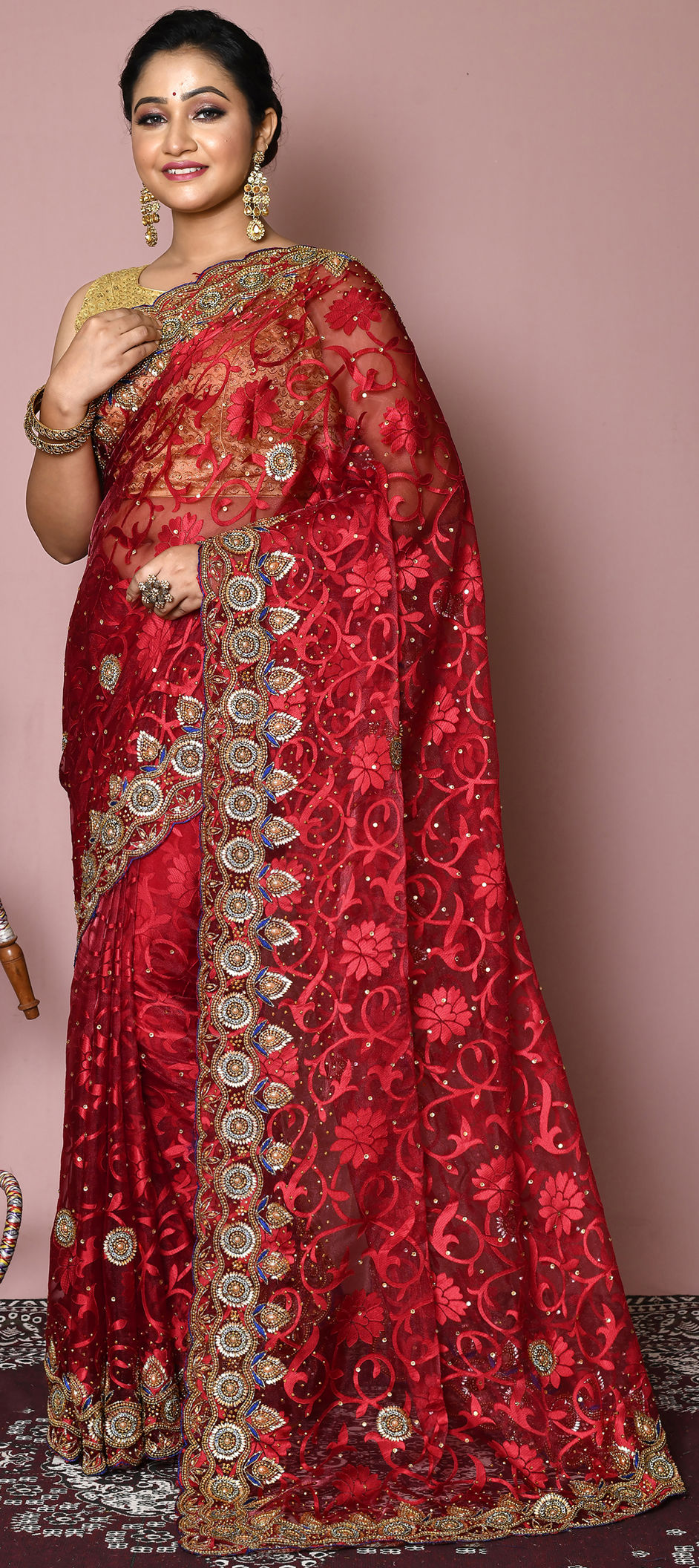 brasso saree with embroidered blouse – festive ethnic wear for women
