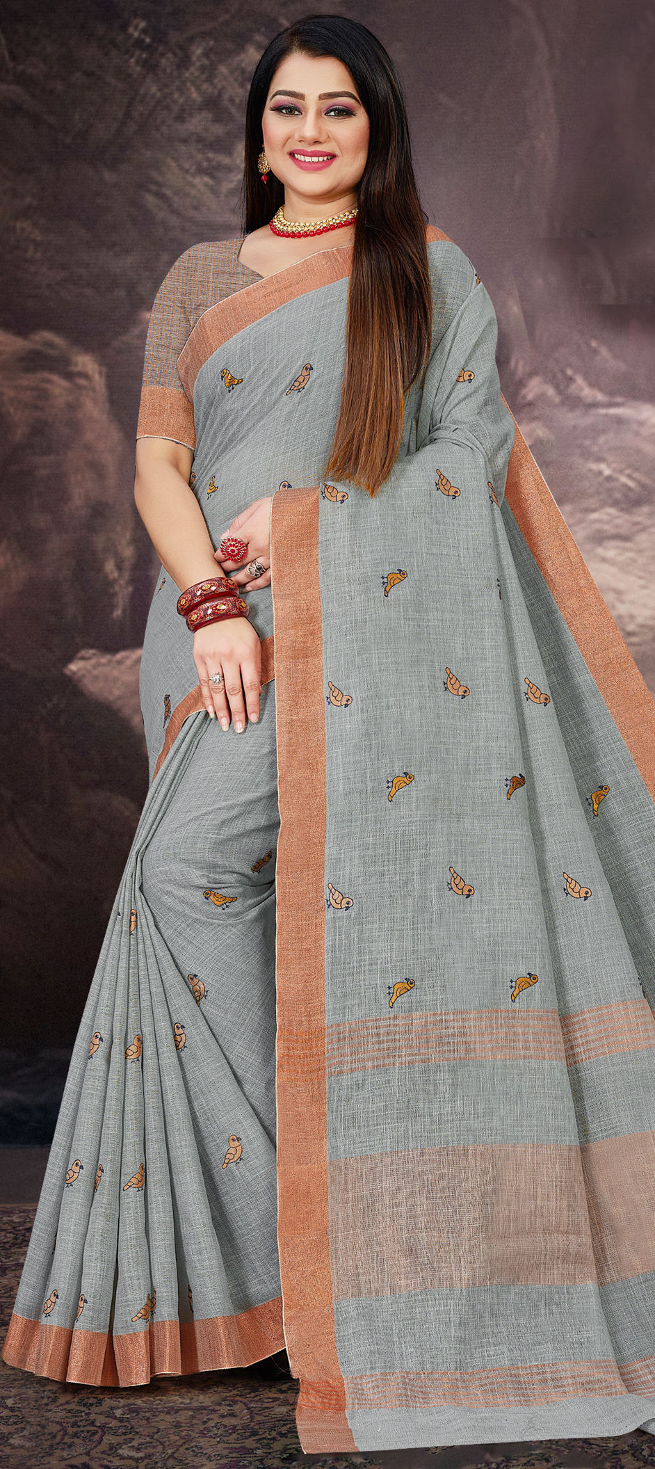 Grey Linen Cotton Saree