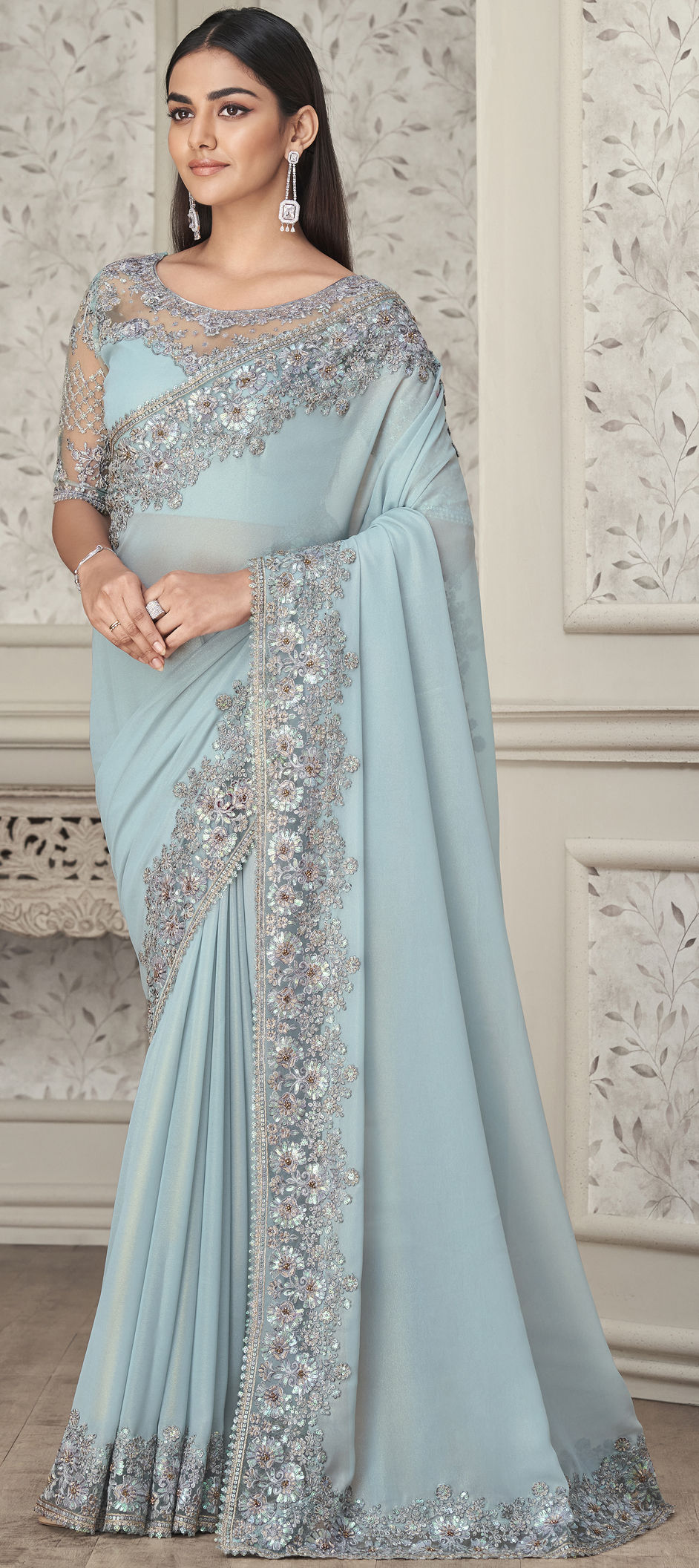 Party Wear, Reception Blue color Georgette fabric Saree : 1861750