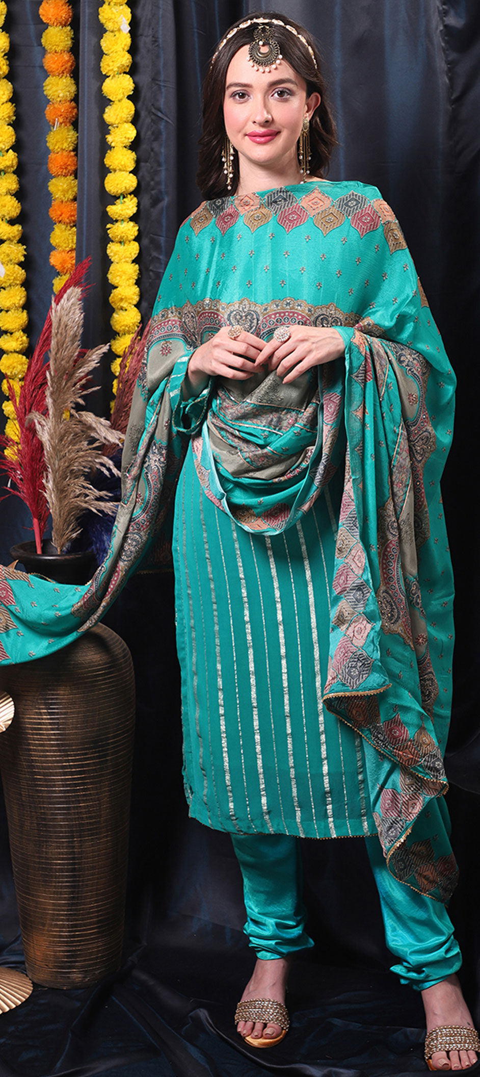 Festive, Party Wear Blue color fabric Salwar Kameez 1861954