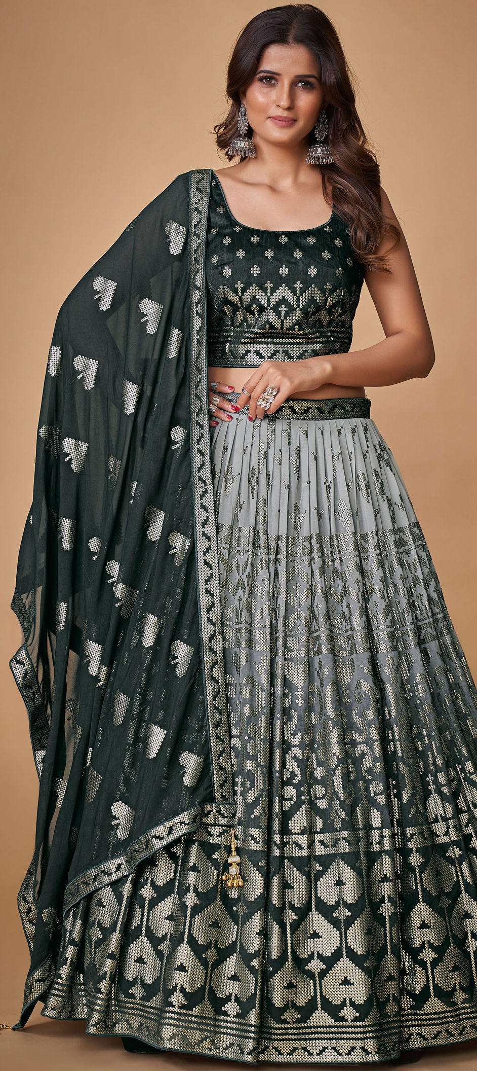 Grey Embroidered Lehenga Choli 2968LG05