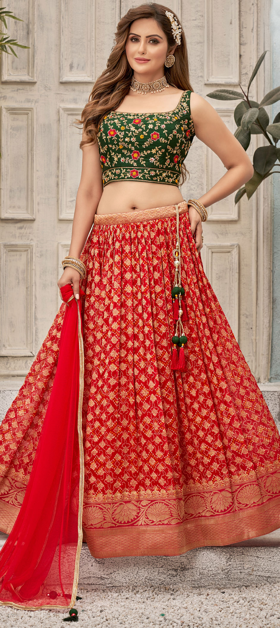 Buy Dark Green Floral Print Organza Silk Lehenga Choli Online At Zeel  Clothing