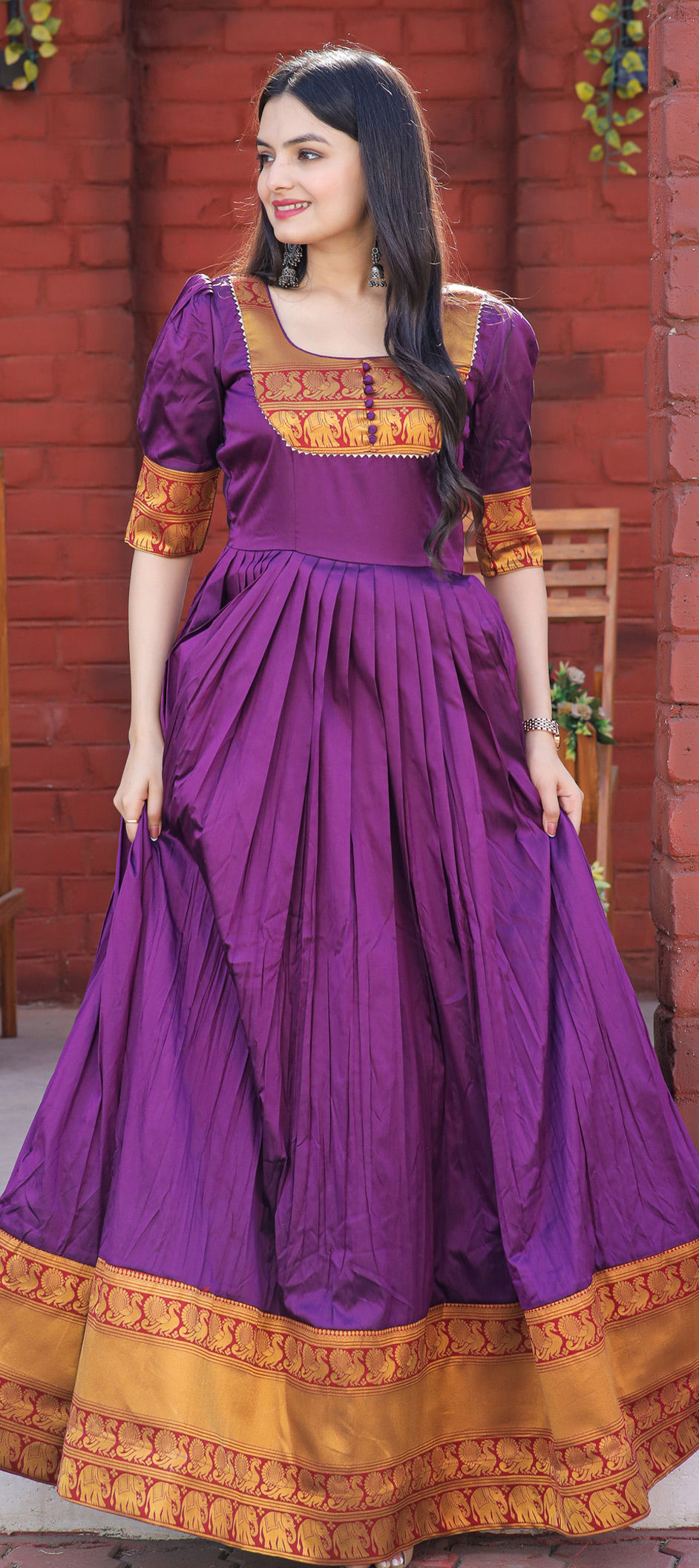 Party Wear Purple and Violet color Silk fabric Gown 1863230