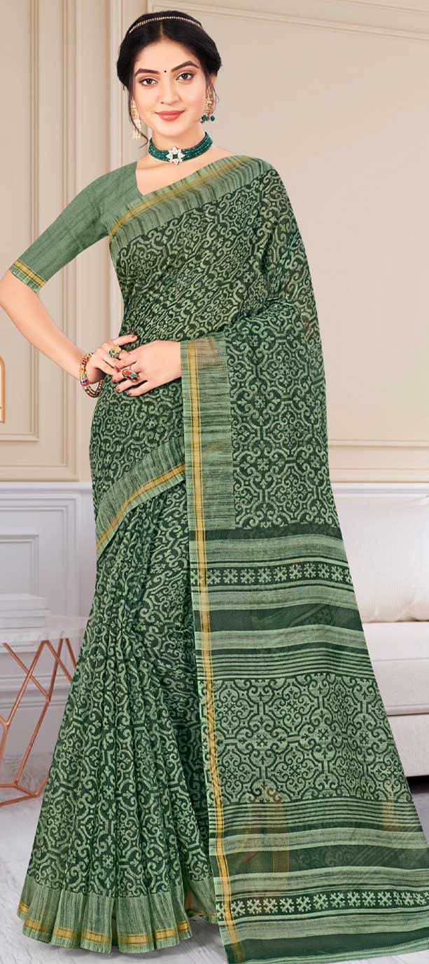 Green Stripes Pure Cotton Handloom Saree