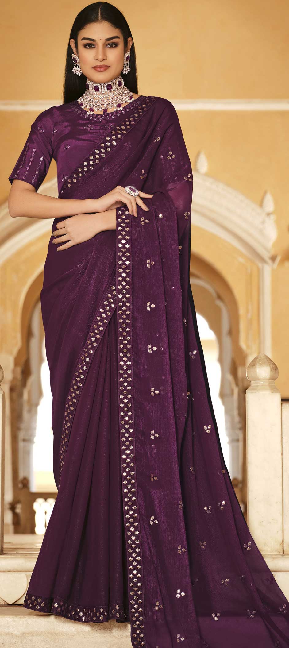 Buy Purple Silk Saree Floral Design Zari Border Online | trendwati