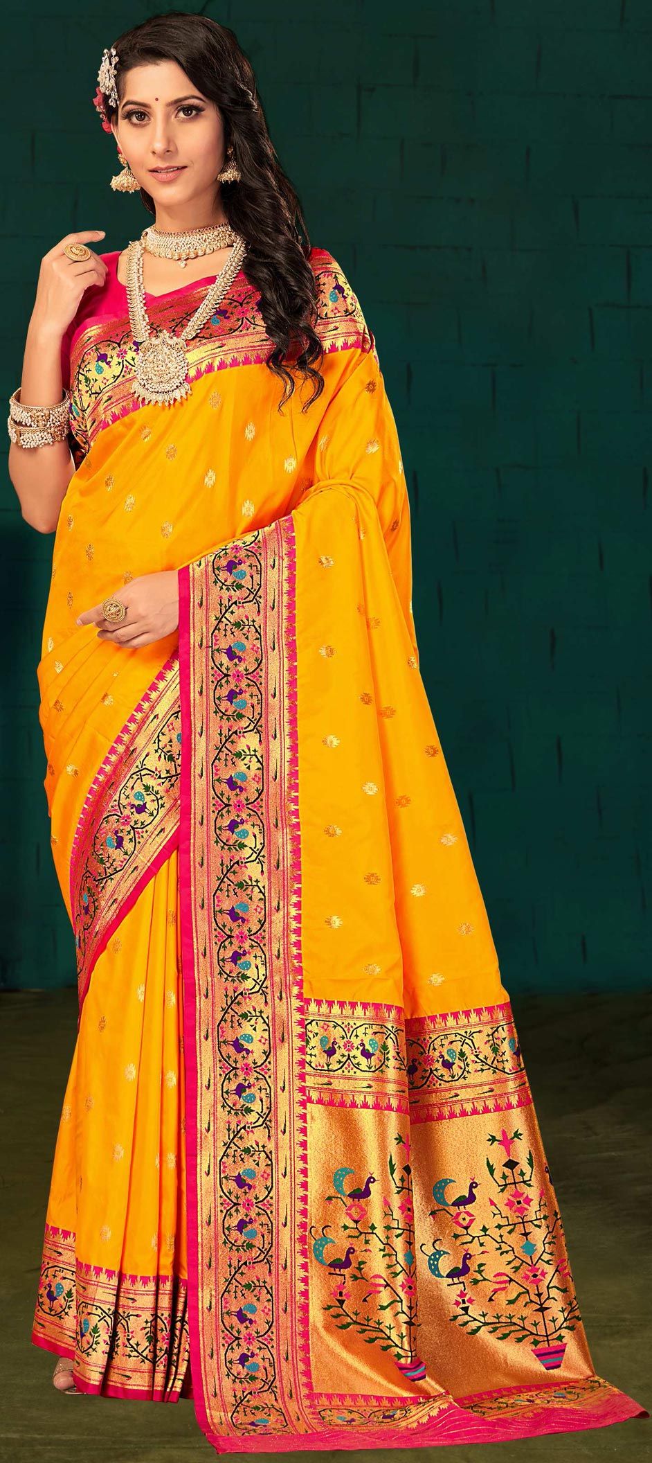 Bright Yellow Wedding Tissue Saree – RawaazFashion