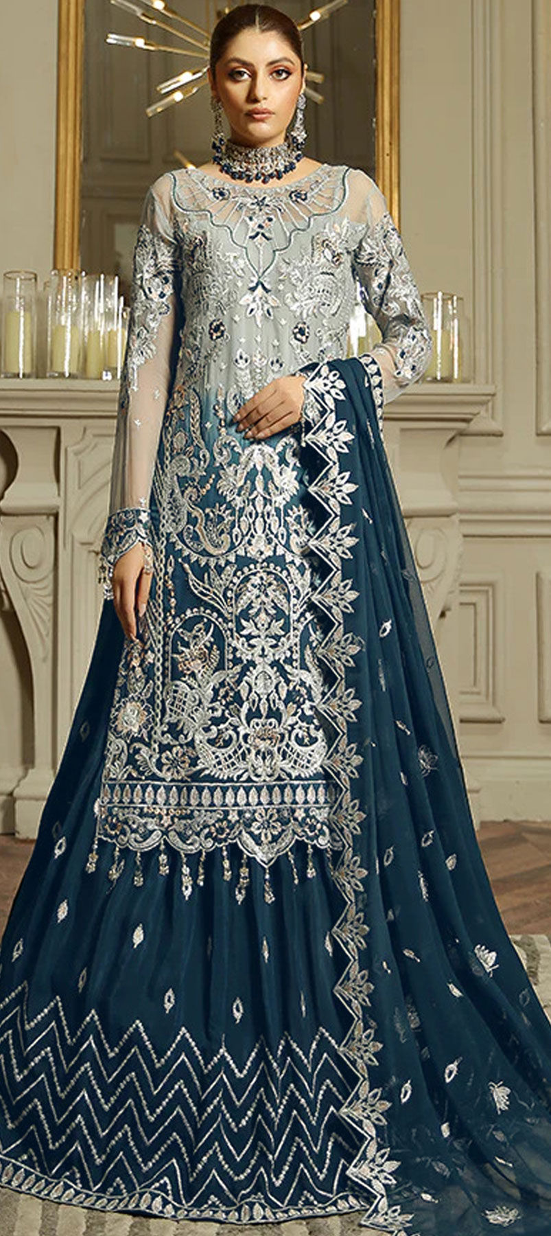 Ice Blue Swarovski Work & Embroidered Eid Wear Salwar Suit