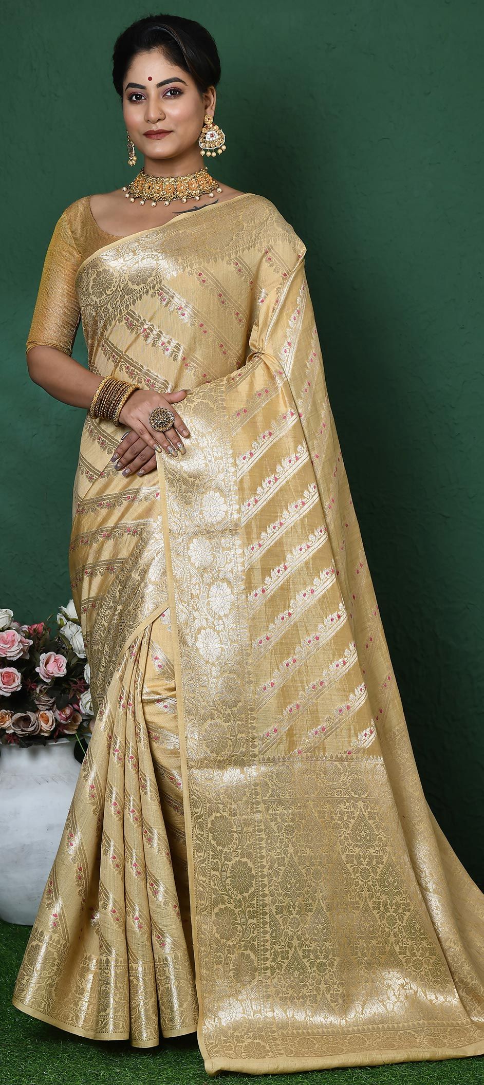 Bridal, Traditional, Wedding Beige and Brown color Banarasi Silk