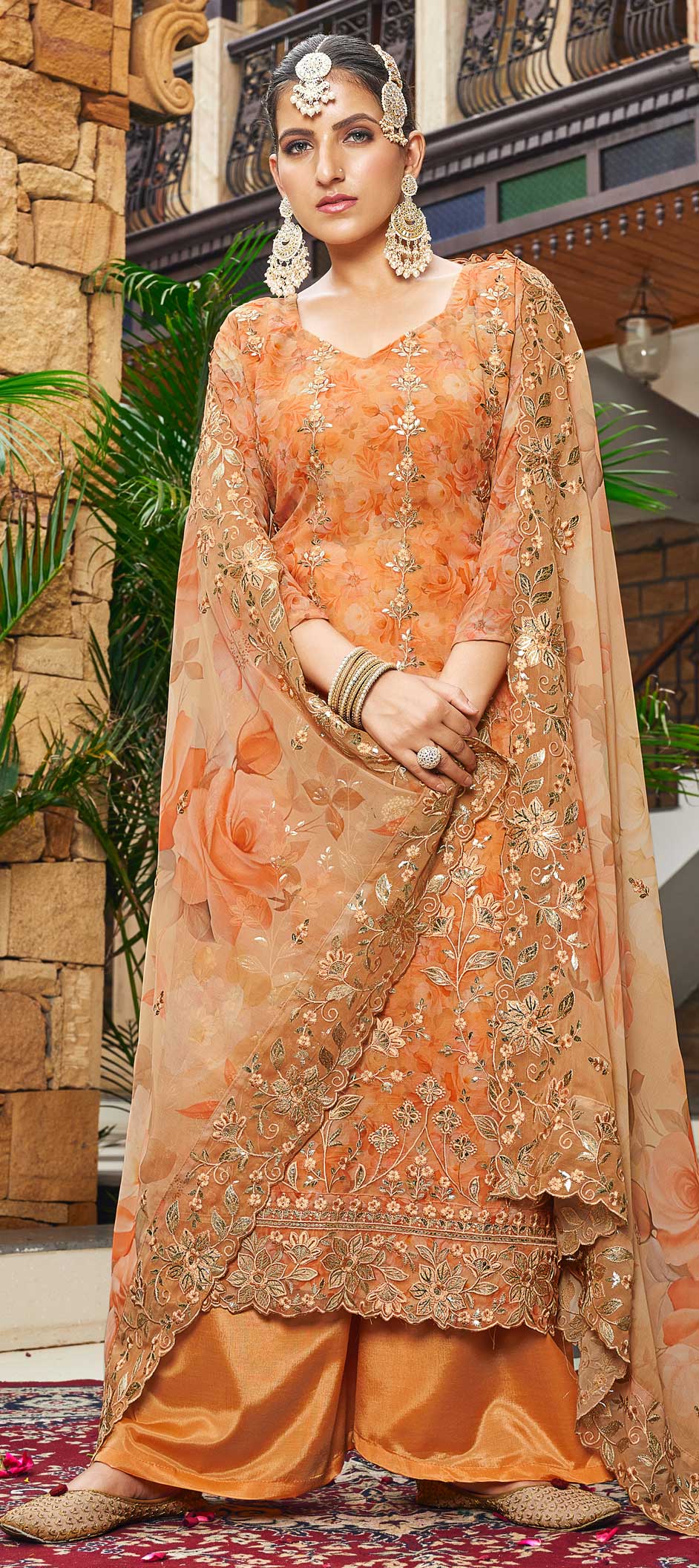 Party Wear, Reception Orange color fabric Salwar Kameez 1864707