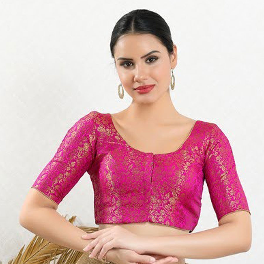 Pink - Jacquard Weave Cotton Stitched Sleeveless Blouse