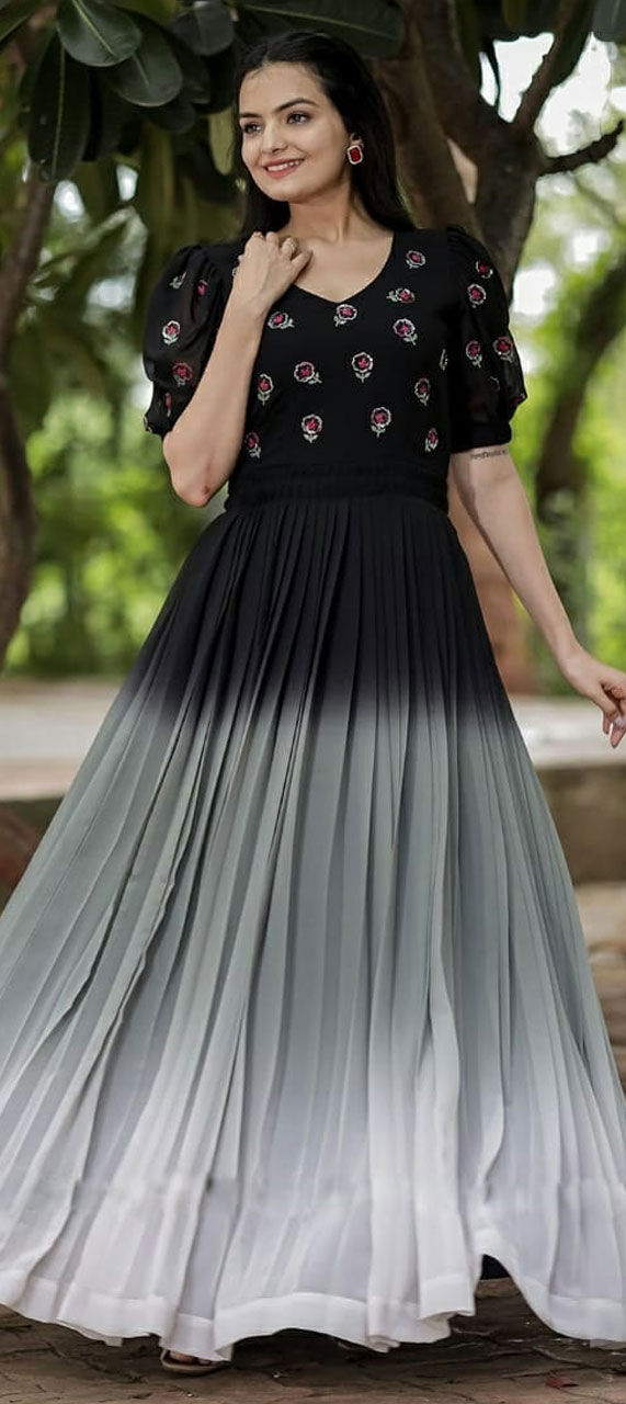Grey-Colored Printed Fashion Gown main image 1