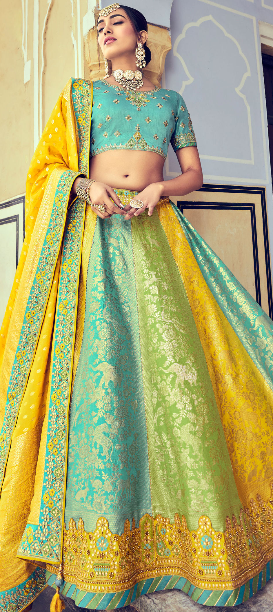 Bridal, Wedding Multicolor color Banarasi Silk fabric Lehenga